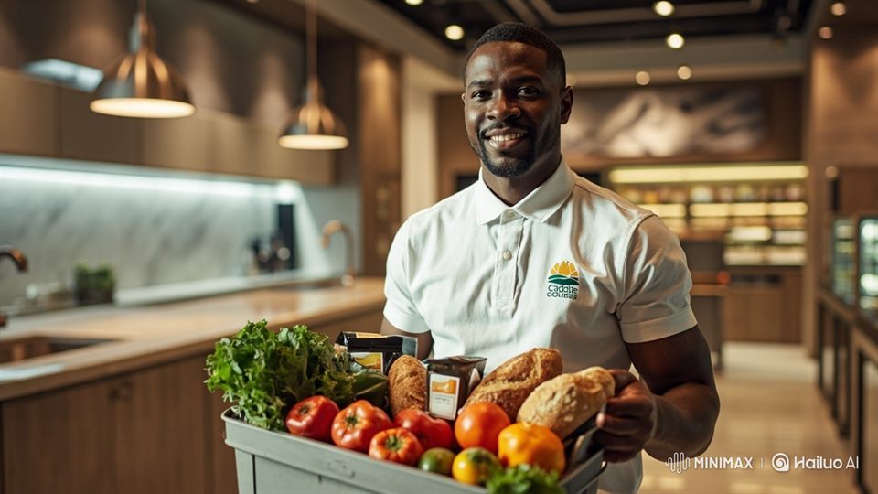 Portrait professionnel Caddie Courses avec panier de produits